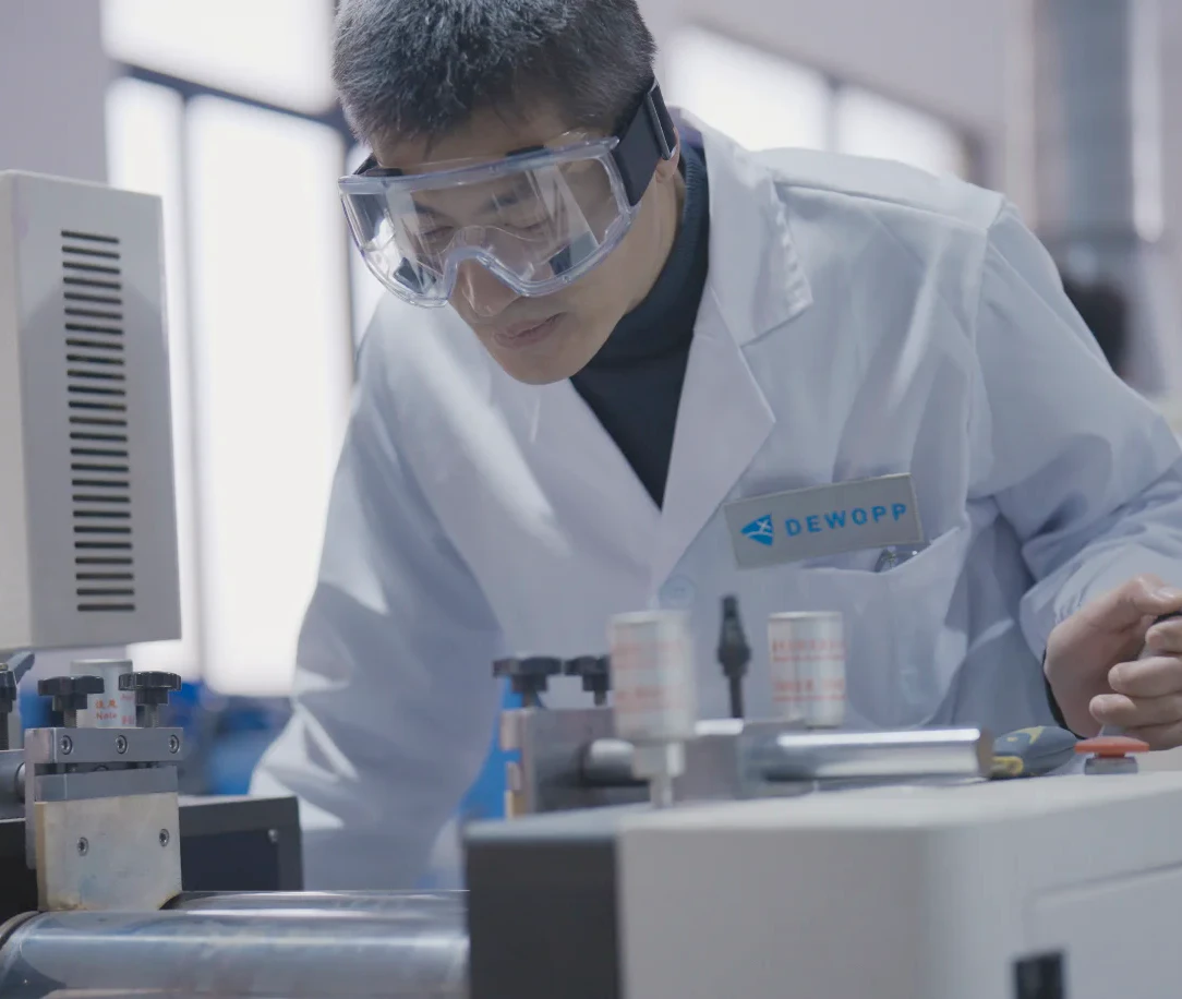 DEWOPP lab technicians inspecting TiO2 masterbatch quality