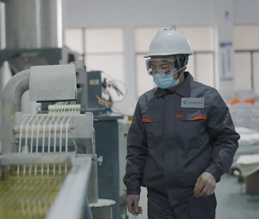 DEWOPP technician testing TiO2 masterbatch processability in laboratory