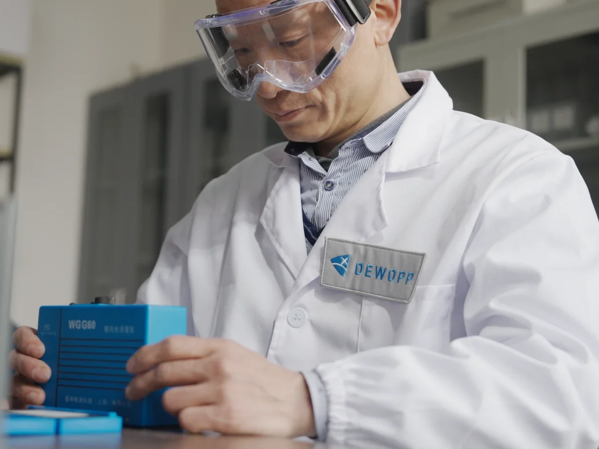 Quality control technician inspecting color sample